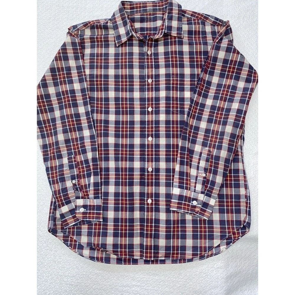 J.Crew Lightweight Plaid Button Down Shirt Men's Large Cotton Blue Red